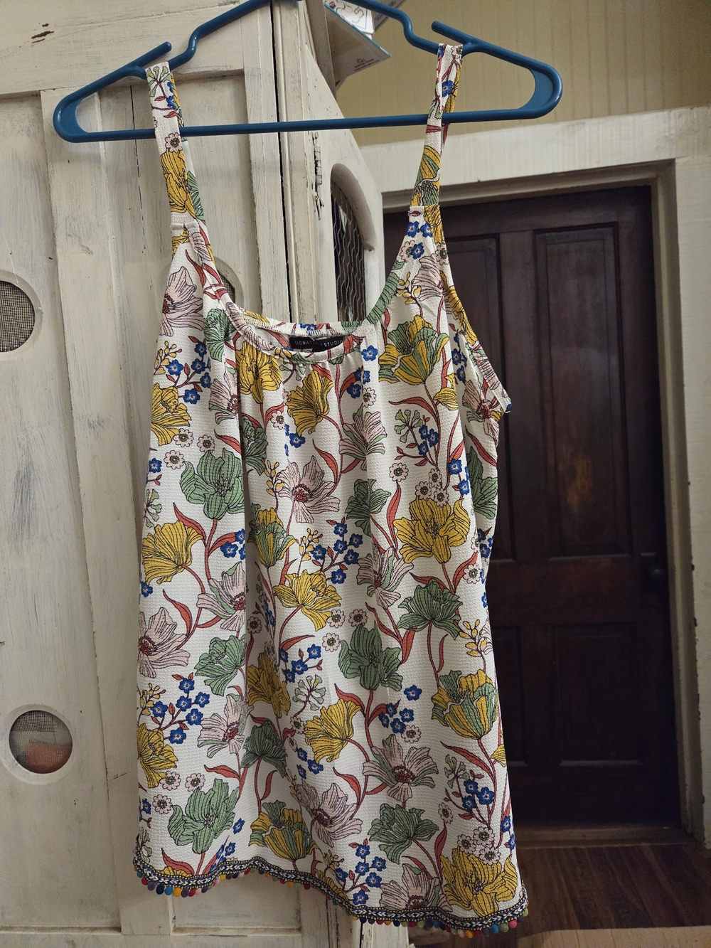 Signature Studio‎ Floral Spaghetti Strap Tank - Yellow, Green & Blue